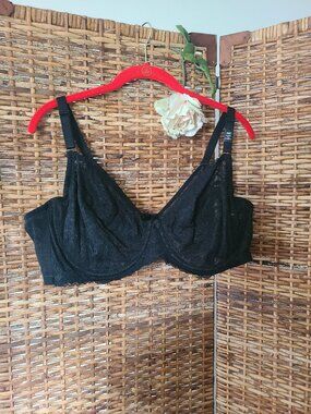 Torrid Full Coverage Bra 44C Unlined 360 Solid Lace Underwire Black Smooth Back